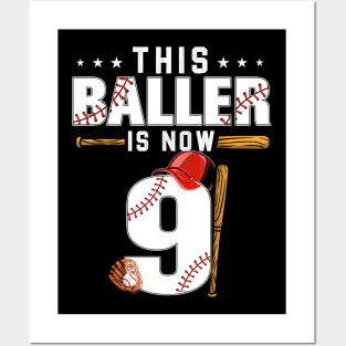 This Baller Is Now 9 Baseball Birthday Theme Party Posters and Art